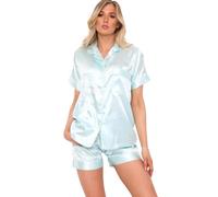 Hamishkane® 2Pcs Satin Silk Ladies Pyjamas, Satin Short Sleeves Womens Pyjamas Set, Bride to Be Button Down Ladies Lounge Wear Sets, Nightwear Pajamas for Women UK, Soft Silk Ladies Pjs Size 8-14
