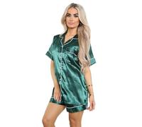 Hamishkane® 2Pcs Satin Silk Ladies Pyjamas, Satin Short Sleeves Womens Pyjamas Set, Bride to Be Button Down Ladies Lounge Wear Sets, Nightwear Pajamas for Women UK, Soft Silk Ladies Pjs Size 8-14