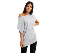 Hamishkane® Bardot Baggy Style Oversized T Shirt for Women - New Plain Womens Off The Shoulder Batwing Top, Fashionable Ladies Tops for Casual Party Wear Grey