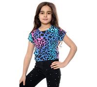 Hamishkane® Casual Summer Leopard Girls Crop Top, Short Sleeve Microfiber Sports t-Shirt, Print Trendy Fashion Summer Clothing Outfit, Playing Running Yoga Activewear Summer Tee Shirts for Kids