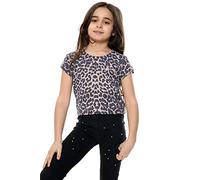 Hamishkane® Casual Summer Leopard Girls Crop Top, Short Sleeve Microfiber Sports t-Shirt, Print Trendy Fashion Summer Clothing Outfit, Playing Running Yoga Activewear Summer Tee Shirts for Kids