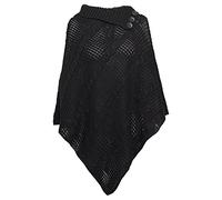 Hamishkane® Chunky Cable Knitted Ponchos for Women, Warm Collared Poncho Sweater, Stylish 3 Button Winter Ladies Shawls and Wraps, Soft Knitwear Cape Women's Cardigan Wrap Top UK Sizes 8-22 Black