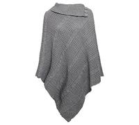 Hamishkane® Chunky Cable Knitted Ponchos for Women, Warm Collared Poncho Sweater, Stylish 3 Button Winter Ladies Shawls and Wraps, Soft Knitwear Cape Women's Cardigan Wrap Top UK Sizes 8-22 Grey