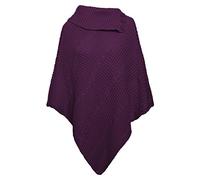 Hamishkane® Chunky Cable Knitted Ponchos for Women, Warm Collared Poncho Sweater, Stylish 3 Button Winter Ladies Shawls and Wraps, Soft Knitwear Cape Women's Cardigan Wrap Top UK Sizes 8-22 Purple
