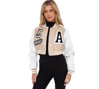 Hamishkane® Cropped Faux Leather Jacket for Women With Letter Details on Arms and Front, Ideal Casual and Sports Wear Varsity Baseball Bomber Jacket Women