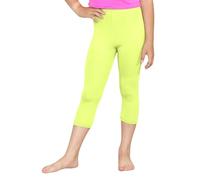 Hamishkane® Elasticated Waist Cropped Capri Girls Leggings, Plain 3/4 Skinny Girls Tights, Stretchy Summer Girl Sports Yoga Leggings, Casual Daily Activewear Dance Party Pants for Kids Neon Yellow