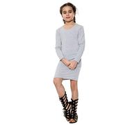 Hamishkane® Girls Bodycon Mini Dress, Plain Stylish Long Sleeve Round Neck Knee Length Dresses UK, Kids Party Dress, Casual Soft Stretchy Tunic Mini Top Grey