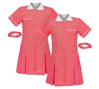 Hamishkane® Girls Gingham School Dress, Pack of 2 Zip Up Short Sleeve Pleated School Uniform Girls, Kids Check Print Gingham Summer Dress with Pockets and Hair Bobble, Ages 3-18 Red