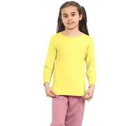 Hamishkane Girls Kids Plain Long Sleeve Pastel T-Shirt Boys Round Neck Stretchy Basic School Tee Top Yellow