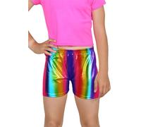 Hamishkane® Girls Metallic Shiny Hot Pants, Booty Shorts Low Rise Bottoms Hot Pants, Plain & Stretchy Pants Perfect for Party, Dance, Nightclub, Competitions, Cheerleading Rainbow