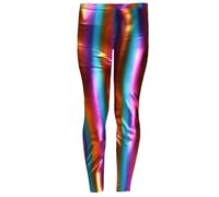 Hamishkane® Girls Metallic Wet Look Leggings Slim Fit Party Disco Pants Plain Elasticated Waist Ankle Length Kids Shiny Leggings Rainbow