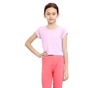 Hamishkane® Girls T Shirts, Plain Short Sleeve Crop Top, Round Neck Lightweight Summer Top, Stretchy Casual Kids Tshirt, Girls Activewear, Running Playing Yoga Basic Tops Baby Pink