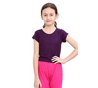 Hamishkane® Girls T Shirts, Plain Short Sleeve Crop Top, Round Neck Lightweight Summer Top, Stretchy Casual Kids Tshirt, Girls Activewear, Running Playing Yoga Basic Tops Purple