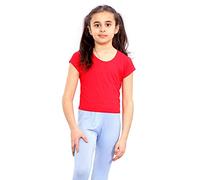Hamishkane® Girls T Shirts, Plain Short Sleeve Crop Top, Round Neck Lightweight Summer Top, Stretchy Casual Kids Tshirt, Girls Activewear, Running Playing Yoga Basic Tops Red