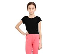 Hamishkane® Girls T Shirts, Plain Short Sleeve Crop Top, Round Neck Lightweight Summer Top, Stretchy Casual Kids Tshirt, Girls Activewear, Running Playing Yoga Basic Tops Black