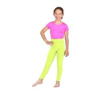 Hamishkane Kids Girls Plain High Waisted Leggings Microfibre Stretchy Slim Fit Dance Sports Pants Neon Yellow