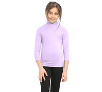 Hamishkane Kids Plain Pastel T-Shirt High Polo Neck Girls Boys Stretchy Casual Long Sleeve Tee Top Lilac