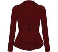 Hamishkane Ladies Crop Frill Shift Slim Fit Peplum Blazer Long Sleeve Plain Jacket Coat 8-24 Wine