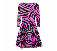Hamishkane Ladies Long Sleeve Zebra Print Flare Skater Swing Dress Loose Party Mini Top Neon Pink