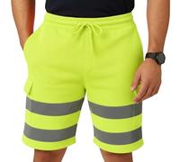 Hamishkane® Mens Reflective Tape Bands Hi Vis Shorts, Elasticated Drawstring Waist Cargo Shorts with Multiple Pockets, Hi Viz Work Utility & Safety Clothing Neon Yellow