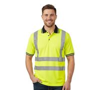 Hamishkane® Mens Work Polo Shirts for Men Hi Viz, Short Sleeves High Vis T Shirt Workwear Men, Hi Vis Polo Shirt Two Tones Safety Reflective Top for Construction Neon Yellow