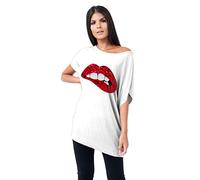 Hamishkane New Ladies Batwing Sleeve Plain Off The Shoulder Bardot Oversize T-Shirt Mini Top