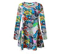 Hamishkane New Ladies Long Sleeve Printed Flared Swing Dress A Line Party Mini Top Plus Size