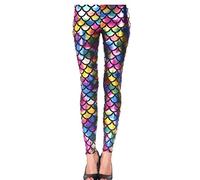 Hamishkane New Ladies Mermaid Fish Scale Print Slim Fit Shiny Disco Metallic Leggings Pants