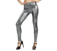 Hamishkane New Ladies Mermaid Fish Scale Print Slim Fit Shiny Disco Metallic Leggings Pants Silver Grey