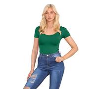 Hamishkane New Ladies Plain Round Neck Cap Short Sleeve Basic Slim Fit Leotard Bodysuit Top