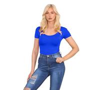 Hamishkane New Ladies Plain Round Neck Cap Short Sleeve Basic Slim Fit Leotard Bodysuit Top Royal Blue