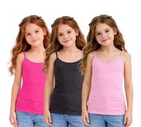 Hamishkane® Pack of 3 Tank Tops for Girls Kids, Spaghetti Straps Solid Vests Cami Top, Base Layer Kids Lightweight Sleeveless Camisole Summer Vest Tops, Girls Clothes Strappy Tank Top 5-13 Years