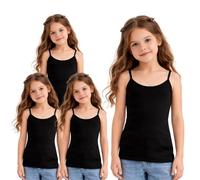 Hamishkane® Pack of 4 Sleeveless Tank Tops for Girls, Kids Spaghetti Straps Solid Vest Cami Top, Kids Lightweight Workout Camisole Vests Summer Tops, Girls Clothes Strappy Tank Top 5-13 Years Black