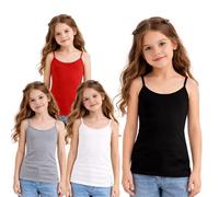 Hamishkane® Pack of 4 Sleeveless Tank Tops for Girls, Kids Spaghetti Straps Solid Vest Cami Top, Kids Lightweight Workout Camisole Vests Summer Tops, Girls Clothes Strappy Tank Top 5-13 Years