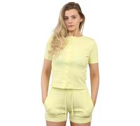 Hamishkane® Ribbed Co Ord Sets for Women, Crew Neck Button Down Short Sleeve Cropped Top With Drawstring Elastic Waist Shorts, Lounge Wear Sets for Women UK, 2 Pcs Shorts and Top Set