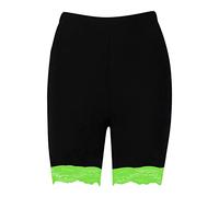 Hamishkane® Scallop Lace Trim Cycling Shorts Women Activewear Elasticated Waist Skinny Fitness Yoga Gym Shorts, Stylish Soft Stretchy Summer Hot Pants Black - Neon Green