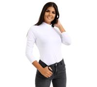 Hamishkane® Turtle Neck Polo Shirts for Women UK, Stretchy Long Sleeve Roll Neck Casual Top, Plain Slim Fit Ladies Polo Shirts, Size 8-26 White