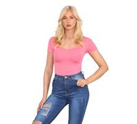 Hamishkane® Women’s Bodysuits, Round Neck Leotard, Short Cap Sleeve Body Suit, Stretch Bodysuits for Women UK, Plunge Bodysuit, T-Shirt Top Body Suits Women Coral