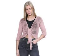 Hamishkane® Women’s Shrugs, Double Fine Knit Bolero Cardigans for Women, 3/4 Sleeve Tie Front Top, Stretchy Cropped Cardigan, Ladies Evening Tops, Lightweight Summer Shrug Bottle Green