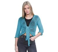 Hamishkane® Women’s Shrugs, Double Fine Knit Bolero Cardigans for Women, 3/4 Sleeve Tie Front Top, Stretchy Cropped Cardigan, Ladies Evening Tops, Lightweight Summer Shrug Turquoise