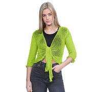 Hamishkane® Women’s Shrugs, Double Fine Knit Bolero Cardigans for Women, 3/4 Sleeve Tie Front Top, Stretchy Cropped Cardigan, Ladies Evening Tops, Lightweight Summer Shrug Lime