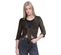 Hamishkane® Women’s Shrugs, Double Fine Knit Bolero Cardigans for Women, 3/4 Sleeve Tie Front Top, Stretchy Cropped Cardigan, Ladies Evening Tops, Lightweight Summer Shrug Brown