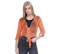 Hamishkane® Women’s Shrugs, Double Fine Knit Bolero Cardigans for Women, 3/4 Sleeve Tie Front Top, Stretchy Cropped Cardigan, Ladies Evening Tops, Lightweight Summer Shrug Orange
