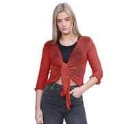 Hamishkane® Women’s Shrugs, Double Fine Knit Bolero Cardigans for Women, 3/4 Sleeve Tie Front Top, Stretchy Cropped Cardigan, Ladies Evening Tops, Lightweight Summer Shrug Rust