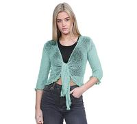 Hamishkane® Women’s Shrugs, Double Fine Knit Bolero Cardigans for Women, 3/4 Sleeve Tie Front Top, Stretchy Cropped Cardigan, Ladies Evening Tops, Lightweight Summer Shrug Aqua