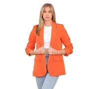 Hamishkane® Womens Blazer, Ruched Sleeve Open Collared Blazers for Women UK, Casual Plain Fully Lined Ladies Jackets, Formal Office Wear Orange
