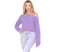 Hamishkane® Womens Cable Knitted Off Shoulder Jumper, Long Sleeve Slash Neck Pullover Sweater, Winter Cropped Oversized Ladies Jumpers Lilac