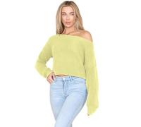 Hamishkane® Womens Cable Knitted Off Shoulder Jumper, Long Sleeve Slash Neck Pullover Sweater, Winter Cropped Oversized Ladies Jumpers Yellow