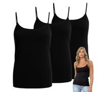 Hamishkane® Womens Cami Strappy Sleeveless Tank Tops, Pack of 3 Plain Bodycon Scoop Neck Vest Tops Women UK, Casual Summer Slim Fitted Vests Stretchy Gym Wear Cami Top Black