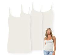 Hamishkane® Womens Cami Strappy Sleeveless Tank Tops, Pack of 3 Plain Bodycon Scoop Neck Vest Tops Women UK, Casual Summer Slim Fitted Vests Stretchy Gym Wear Cami Top Cream